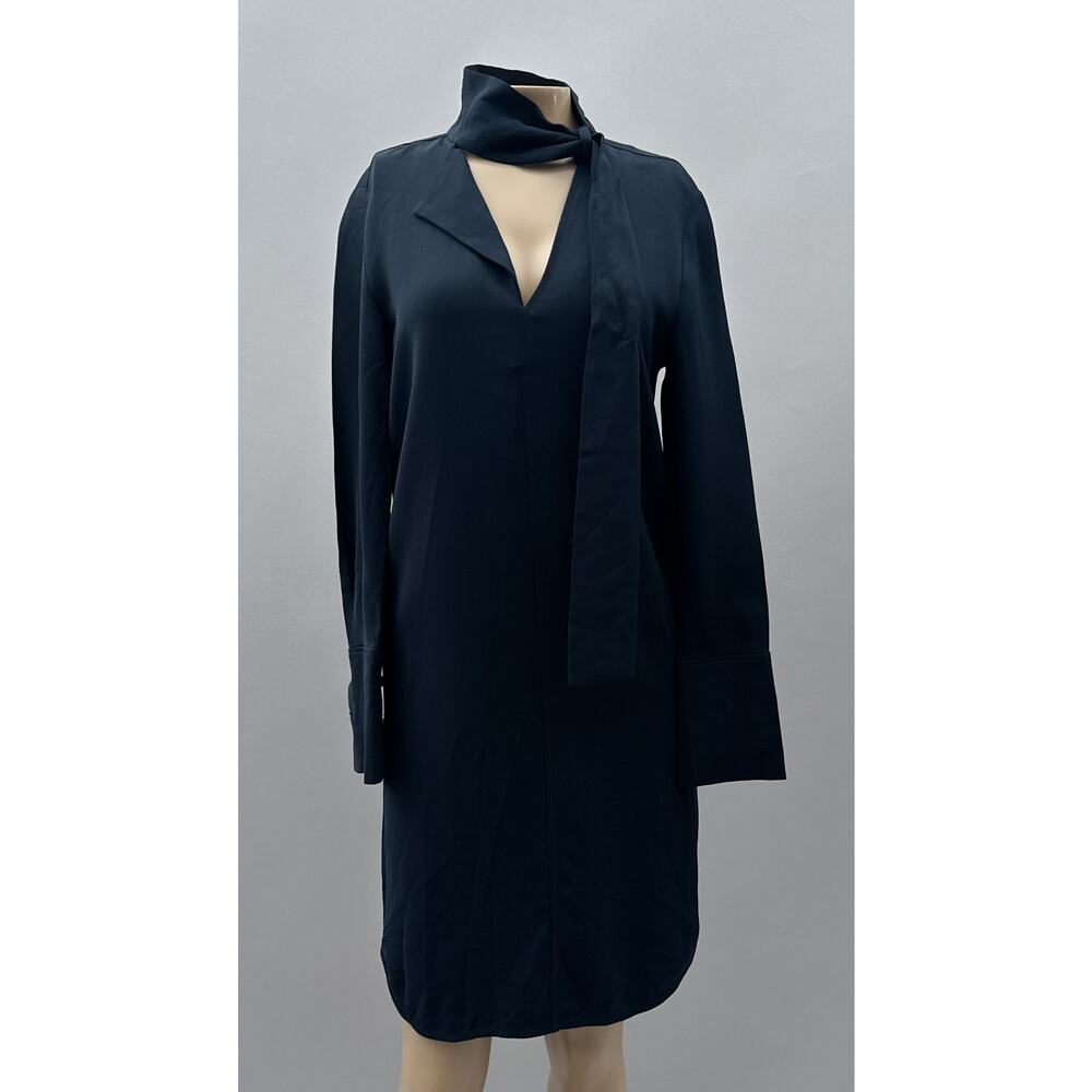Reiss Mirela Neck Tie Knee Length Long Sleeve Dress Navy Blue Women's Size XS - Picture 5 of 16